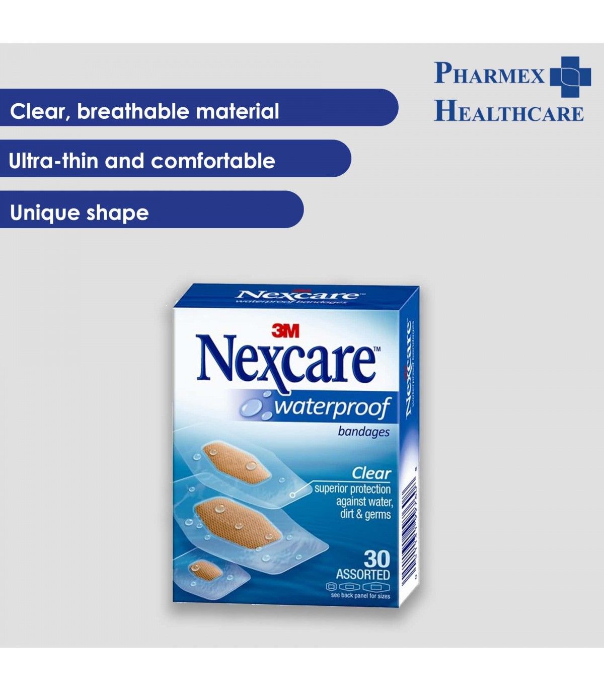 Nexcare Waterproof Bandage, Assorted, Set of 30