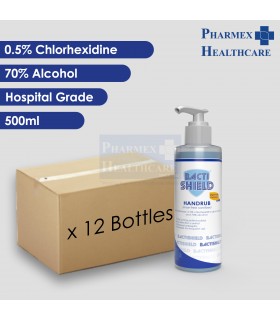 BACTISHIELD  Handrub, with 70% Alcohol and 0.5% Chlorhexidine, Per Carton (12 Bottles)