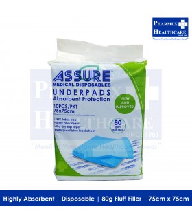 assure underpads 80g fluff filler 75cm x 75cm