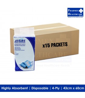 assure underpads 43cmx60cm 4-ply 15pkt/ctn