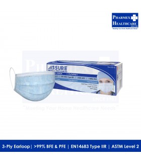 ASSURE Surgical Mask 3-Ply Earloop (50 pcs/box) - ASTM Level 2, Singapore brand