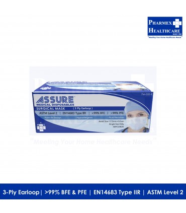 ASSURE Surgical Mask, Adult 3-Ply Earloop