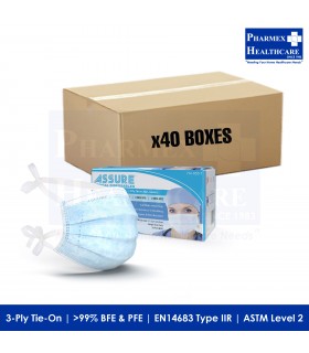 ASSURE Surgical Mask (3-Ply Tie-on, Disposable) 40 Boxes/Carton