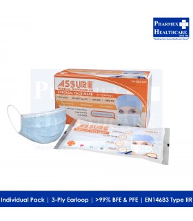 ASSURE Surgical Mask Individual Pack (3-Ply Earloop, Disposable, 50 Pcs/Box)
