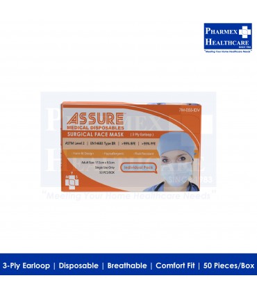 ASSURE disposable Surgical Mask Individual Pack (3-Ply Earloop, 50 Pcs/Box)