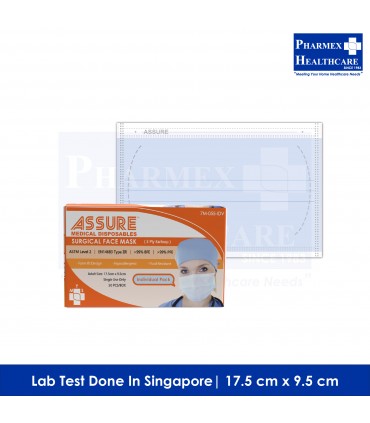 ASSURE Surgical Face Mask for adults in Individual Pack (3-Ply Earloop, Disposable, 50 Pcs/Box)