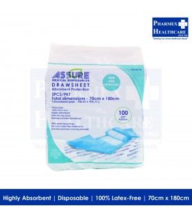 ASSURE Underpads Draw Sheet (70cm x 180cm, 5 Pcs/Pkt) - disposable, highly absorbent, large dimension