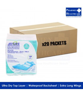 ASSURE Underpads Draw Sheet (70cm x 180cm, 20 Pkts/Ctn) - with extra long wings