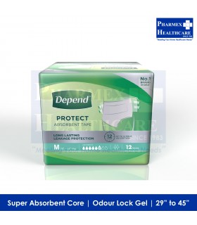 DEPEND Protect Tape Absorbent Diapers, Per Bag (Medium)