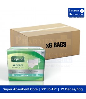 DEPEND Protect Tape Absorbent Diapers in Carton (Medium Size) - 6 Bags/Ctn