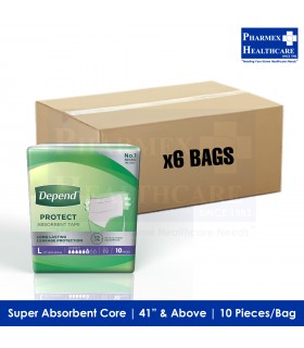 DEPEND Protect Tape Absorbent Diapers in Carton (Large Size) - 6 Bags/Ctn