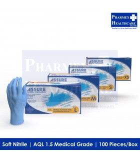 ASSURE Soft Nitrile Examination Gloves Powder-Free (XS, S, M & L sizes) 100 pieces/box