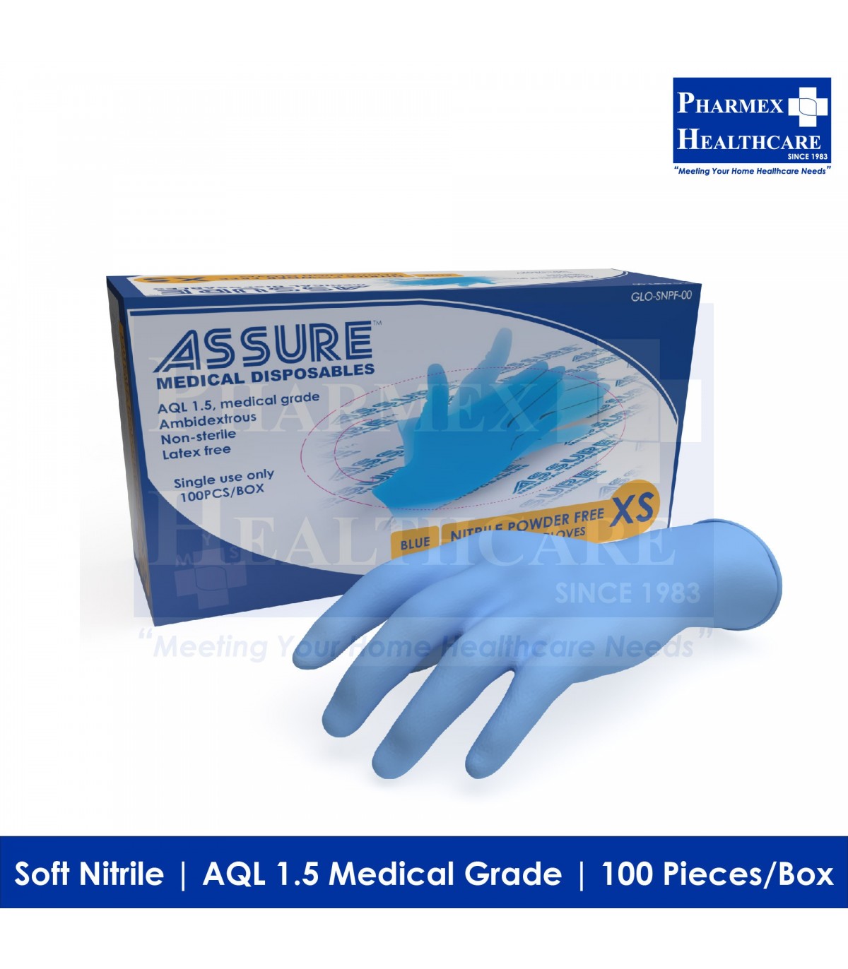 Soft Nitrile Examination Gloves PowderFree (Assure), 100 Pc/Box