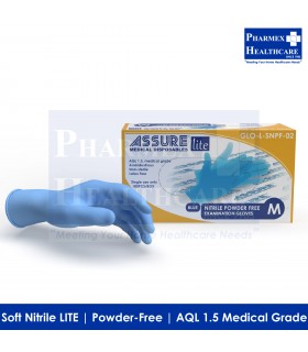 ASSURE Blue Soft Nitrile LITE Powder-Free gloves, 100 Pcs/Box - size M Singapore Brand
