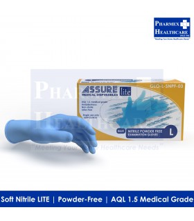 ASSURE Blue Soft Nitrile LITE Powder-Free gloves, 100 Pcs/Box - size L Singapore Brand