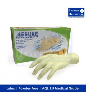 ASSURE Latex Powder-Free Gloves, 100 Pcs/Box - Size L (Singapore Brand)