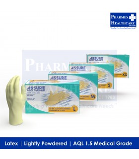 ASSURE Latex Lightly Powdered Gloves, 100 Pcs/Box - Available in 4 sizes (XS, S, M & L) - Singapore Brand