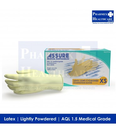 ASSURE Latex Lightly Powdered Gloves, 100 Pcs/Box - Size XS (Singapore Brand)