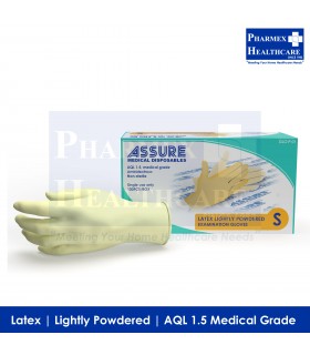 ASSURE Latex Lightly Powdered Gloves, 100 Pcs/Box - Size S (Singapore Brand)