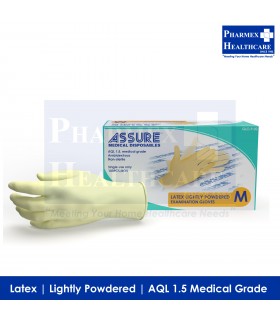 ASSURE Latex Lightly Powdered Gloves, 100 Pcs/Box - Size M (Singapore Brand)