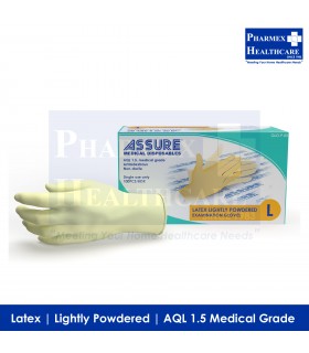 ASSURE Latex Lightly Powdered Gloves, 100 Pcs/Box - Size L (Singapore Brand)