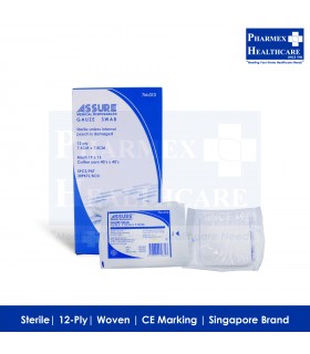 ASSURE Gauze Swab (7.5 cm x 7.5 cm) Sterile, 12-Ply, 5 Pcs/Pkt - Singapore Brand