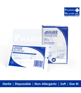 ASSURE Disposable Sterile Copolymer Gloves 100 Pcs/Box - Size  M (Singapore brand)