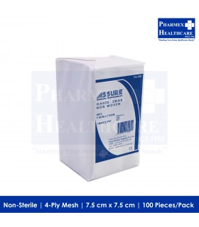 ASSURE Non-Sterile Gauze, Non-Woven, 7.5cm x 7.5cm, 4-Ply, 100 Pcs/Pkt (Singapore Brand)