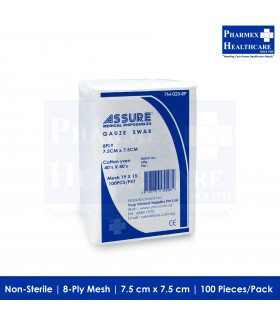 ASSURE Non-Sterile Gauze, 7.5cm x 7.5cm, 8-Ply Mesh (Singapore Brand)