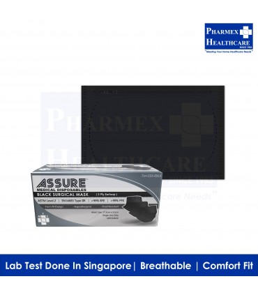 ASSURE Black Surgical Mask Earloop (3-Ply, Disposable, 50Pcs/Box)