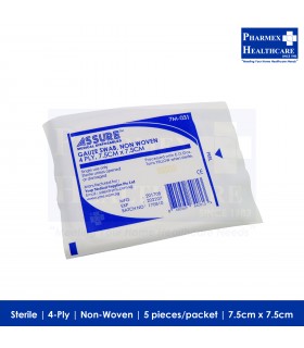 ASSURE Sterile Non-Woven Gauze Swab 4-Ply 7.5cm x 7.5cm - Singapore brand