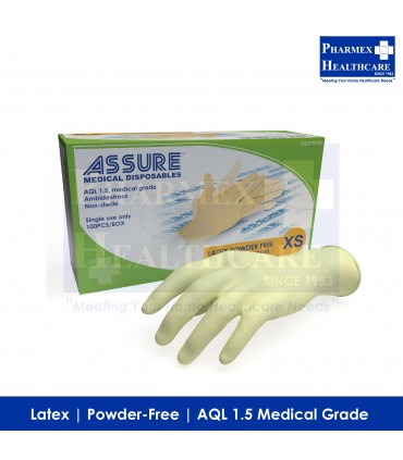ASSURE Latex Powder-Free Gloves, 100 Pcs/Box - Size XS (Singapore Brand)