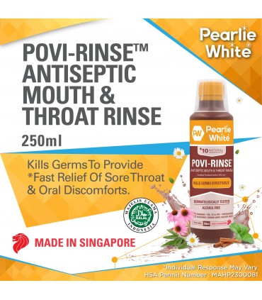 Pearlie White Povi-Rinse Antiseptic Mouth & Throat Rinse 250ml