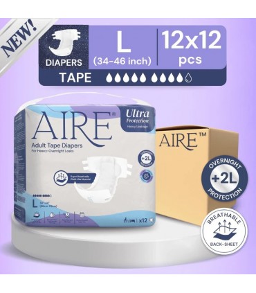 AIRE Ultra Protection Adult Tape Diapers (12 Bags/Ctn, 3 Available Sizes)