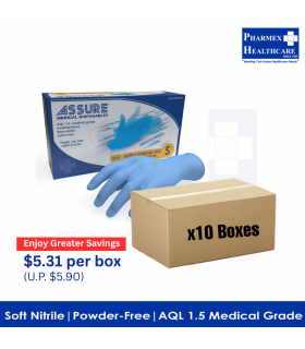 ASSURE Soft Nitrile Examination Gloves Powder-Free (10 Boxes/Carton)