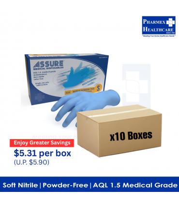 ASSURE Soft Nitrile Examination Gloves Powder-Free (10 Boxes/Carton)