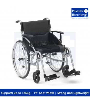 AR-0801 19-inch Aluminium Wheelchair – Adjustable Arm & Detachable Footrests