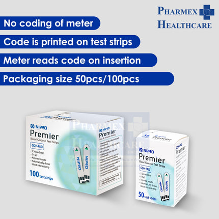NIPRO Premier Alpha Blood Glucose Test Strips (50s/100s)