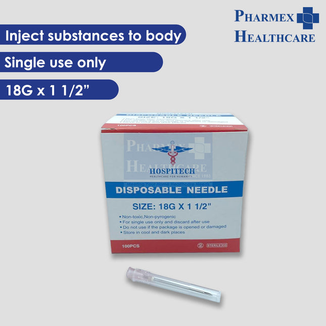 Hospitech Disposable Needle 18G x 1 1/2" 100'S