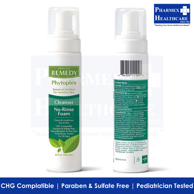 MEDLINE REMEDY Phytoplex Hydrating No-Rinse Foam Cleanser, 8oz