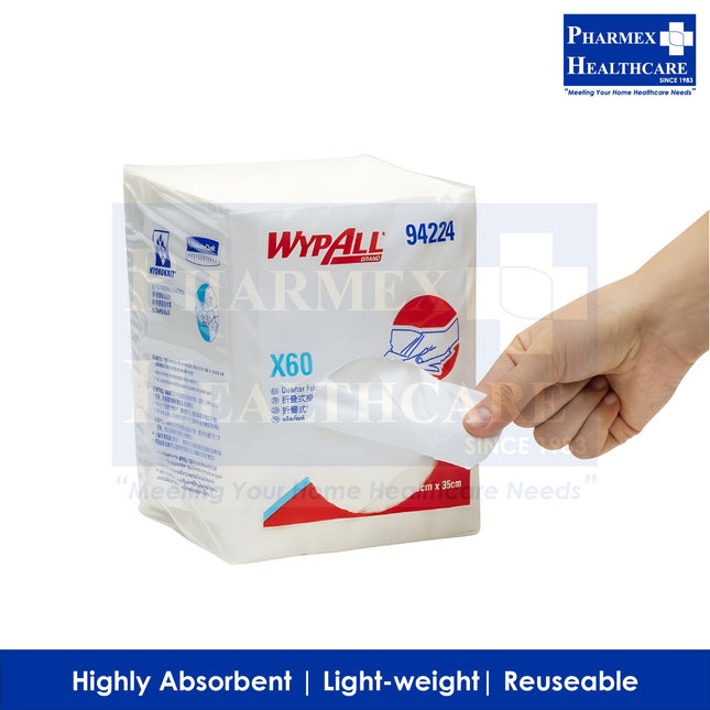 WYPALL X60 Quarter Fold Wipers,HydroKnit  , 28CM X 35CM, 100Pcs/pkt-1