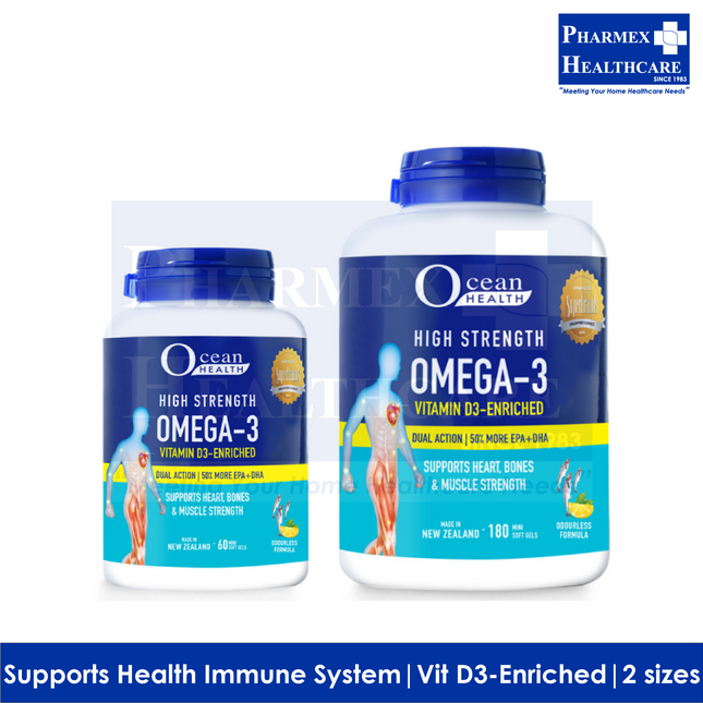 Ocean Health High Strength Omega 3 + Vitamin D3, 60/180 softgels