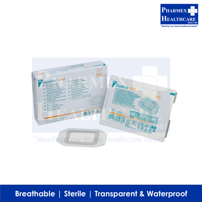 3M Tegaderm Dressing, Transparent Film with Pad, 9cm x 10cm, 3M-3586, 1 Pcs