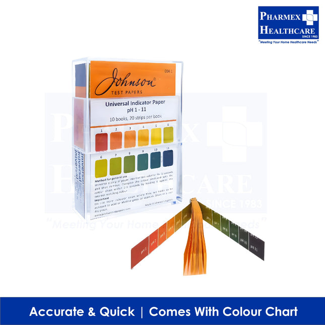 JOHNSON Universal pH Indicator Test Papers, pH 1 - 11, 10x20 Strips/Box