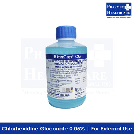 RinsCap® CG Chlorhexidine Gluconate 0.05% w/v Irrigation Solution, 500ml, 1 Bottle
