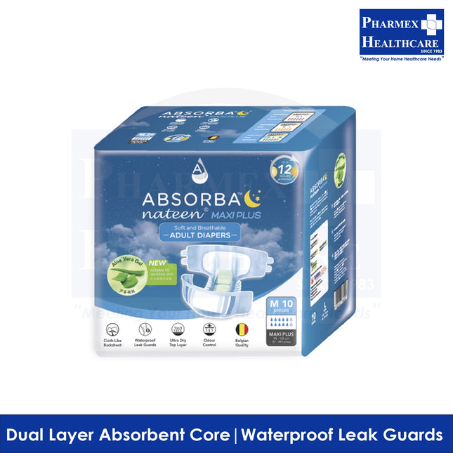 ABSORBA Nateen Maxi Plus Adult Diapers 10s (2 Available Sizes) - 3895