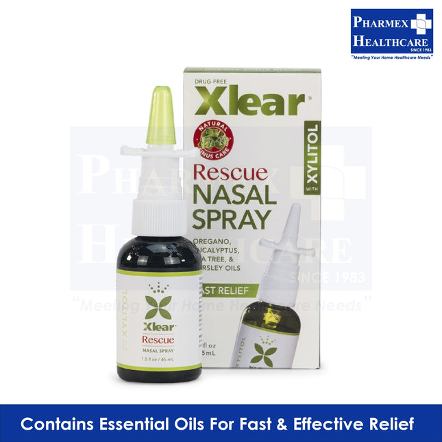Xlear Rescue Natural Saline Nasal Spray with Essential Oils 45ml (1.5 Fl Oz)