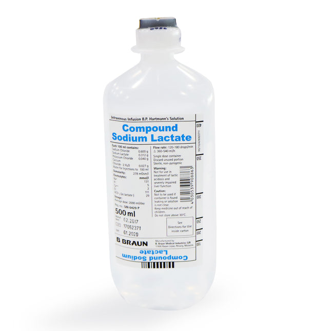B.BRAUN Hartmann's Solution, Compound Sodium Lactate, 500ml/1000ml (10 Bottles)