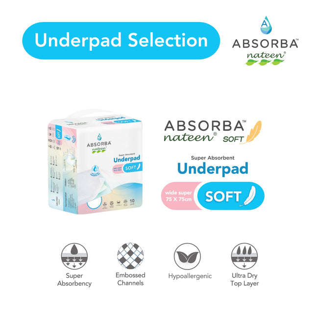 Absorba Nateen Soft 5ply Underpad, 75x75cm with SAP, 10s-1
