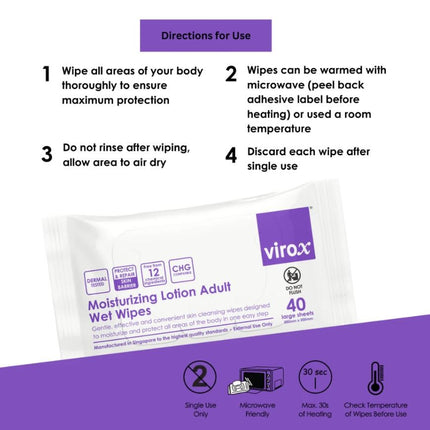 VIROX Moisturizing Lotion Adult Wipes (30cm x 20cm, 40 Pcs/Pkt)-1